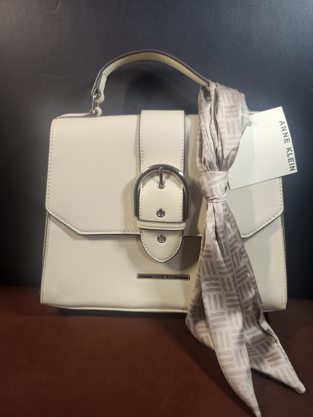 Anne Klein Cream Top-Handle Satchel with Scarf Accent